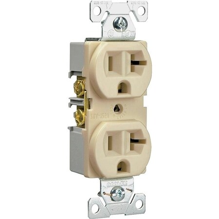 Eaton Wiring Devices Duplex Receptacle, 2 Pole, 20 A, 125 V, Back, Side Wiring, NEMA 520R, Almond BR20A